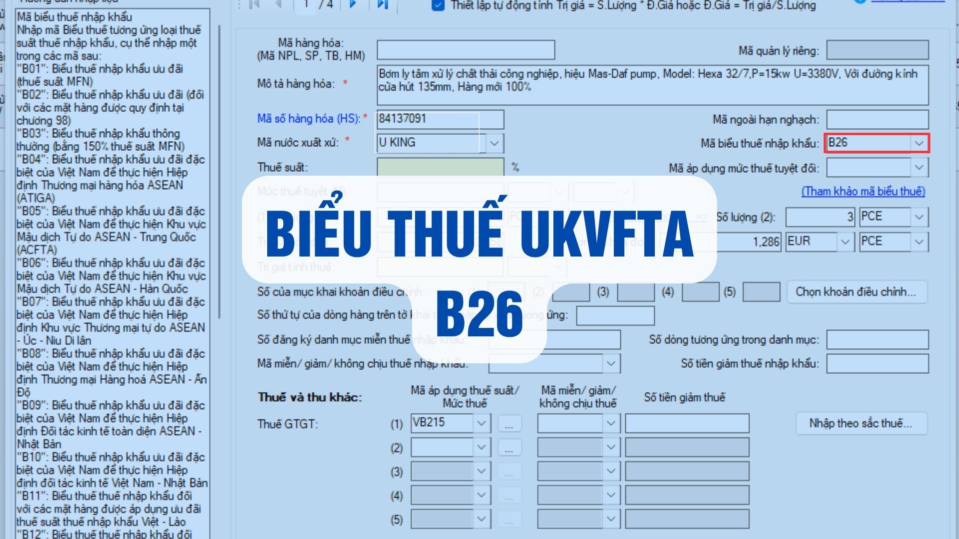 công văn 2743/TCHQ-TXNK mã biểu thuế B26 UKVFTA trên tờ khai hải quan