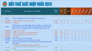 File Excel biểu thuế xuất nhập khẩu 2024